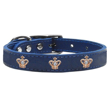 MIRAGE PET PRODUCTS Gold Crown Widget Genuine LeaTher Dog CollarBlue Size 12 83-48 BL12